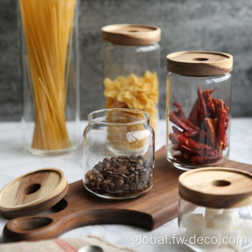 Storage Jar Glass Kitchen Canister with Airtight Acacia Wood Lids Supplier